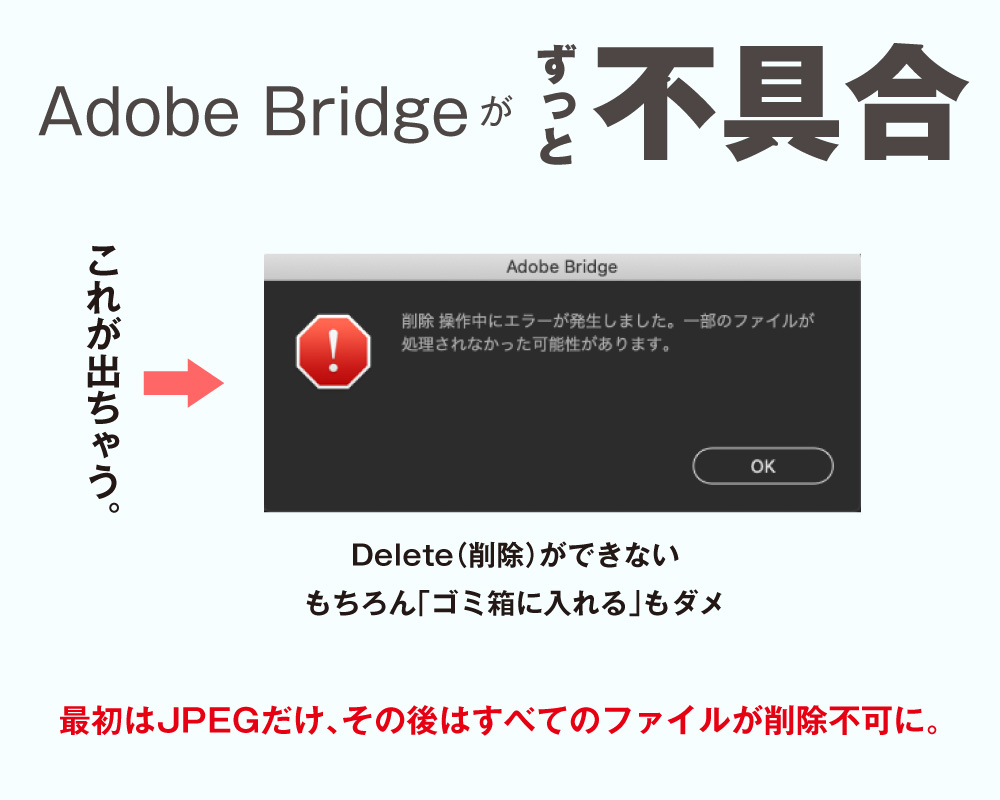 Adobe Bridgeでエラー 削除操作中にエラーが発生しました と出て ファイルを削除できない 不具合対策と解消 たまごごはん